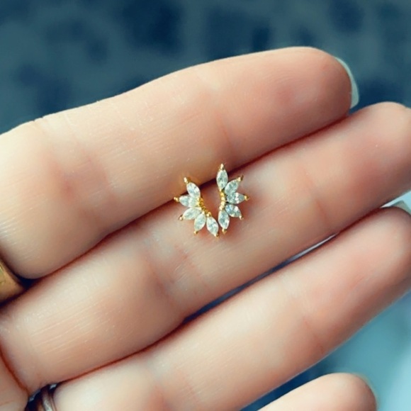 24k Gold Vermeil CZ Tiny Stud Earrings - Picture 14 of 15